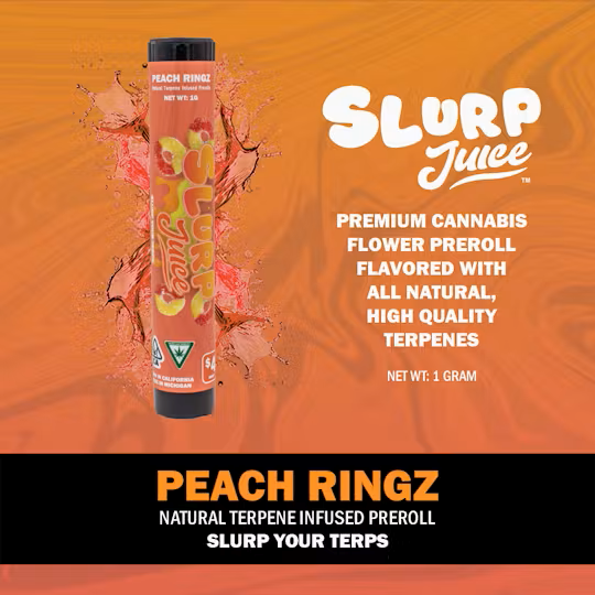 Photograph of product: Nom Nom Slurp Juice Peach Ringz 1g Infused Preroll