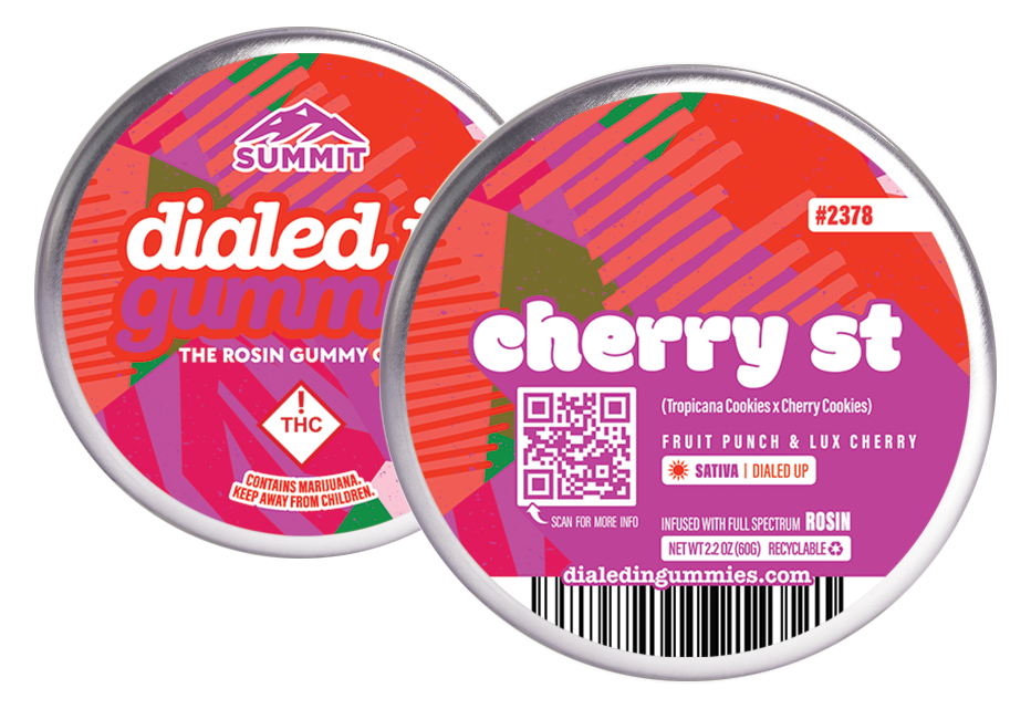 Photograph of product: Dialed In...Gummies (S) Cherry St Batch #2378 Fruit Punch/Lux Cherry Live Rosin Gummies 100mg