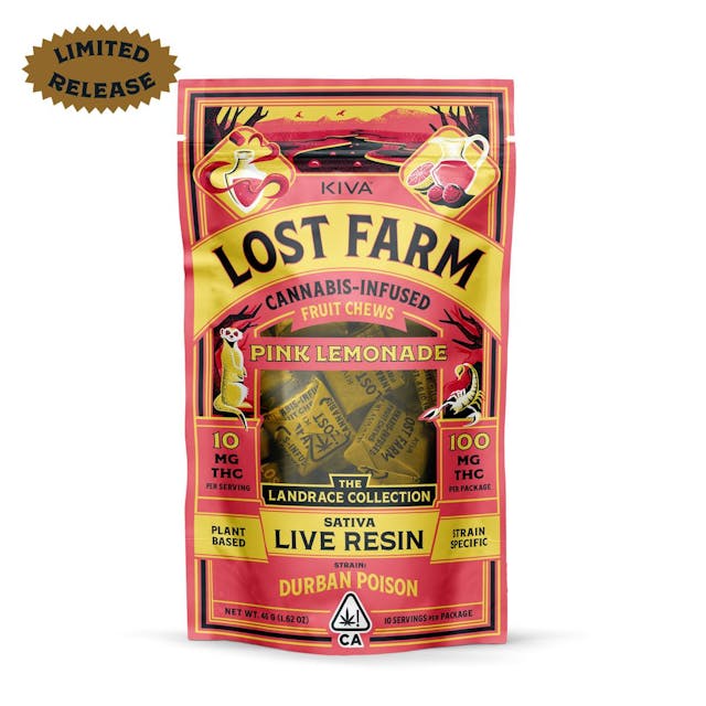 Photograph of product: Lost Farm Chews Pink Lemonade Durban Poison 100mg - 