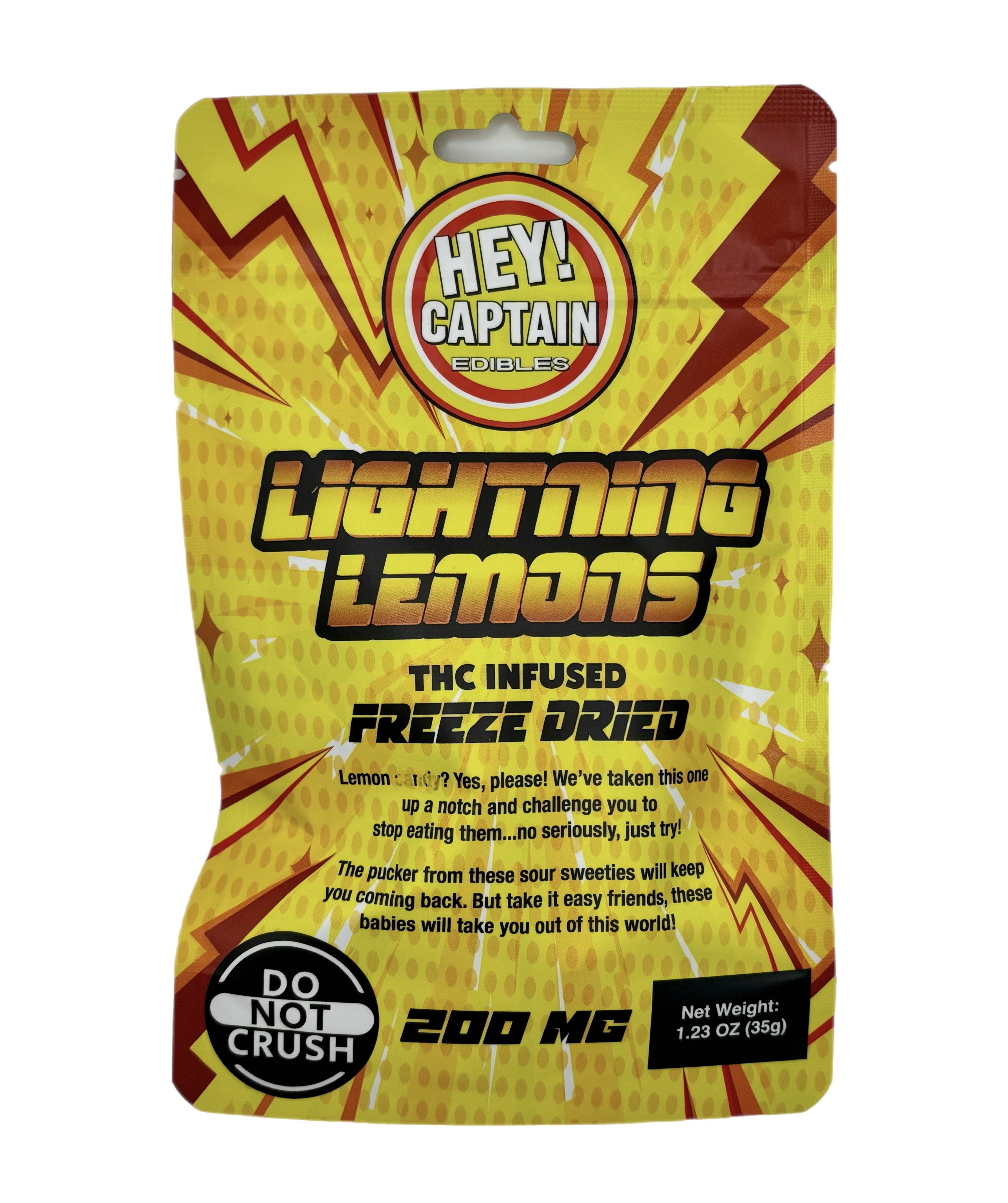 Photograph of product: HEY CAPTAIN | LIGHTNING LEMONS | FREEZE DRIED CANDY | 200MG