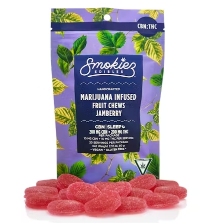 Photograph of product: Smokiez - 1:1 TH-oui:CBN - 200MG Chews - Sweet Jamberry