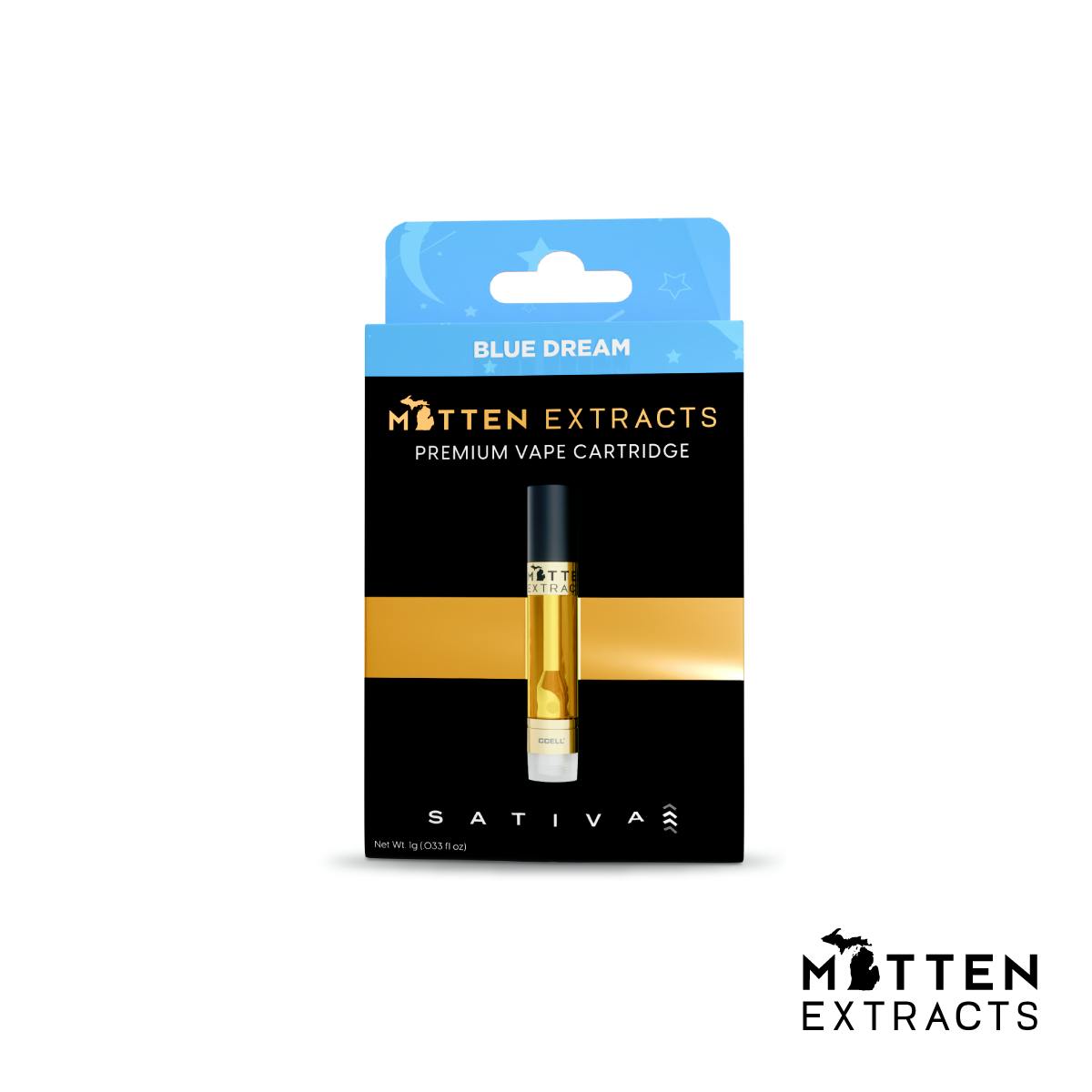 Photograph of product: Mitten Extracts - Blue Dream 1G Cartridge