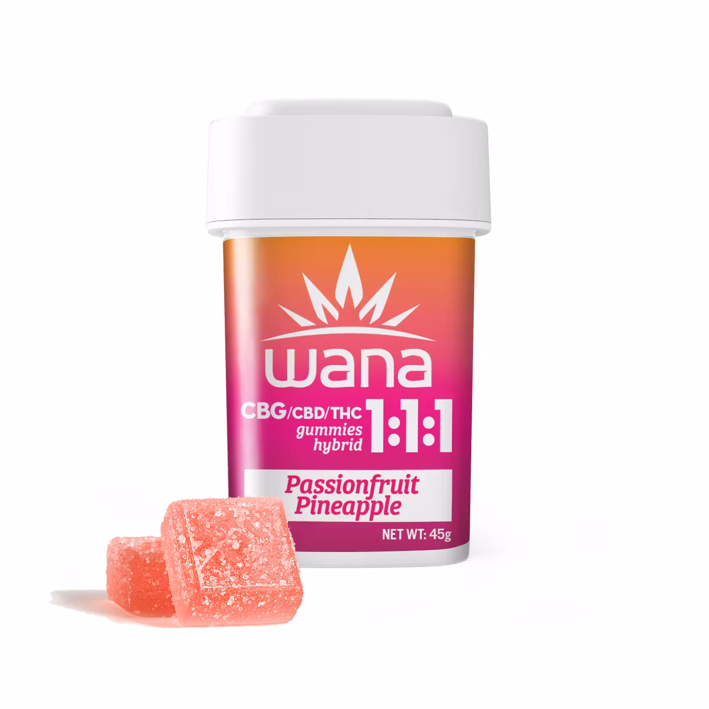 Photograph of product: Passionfruit Pineapple Gummies - 5mg 20-Pack - 1:1:1 - 100mg