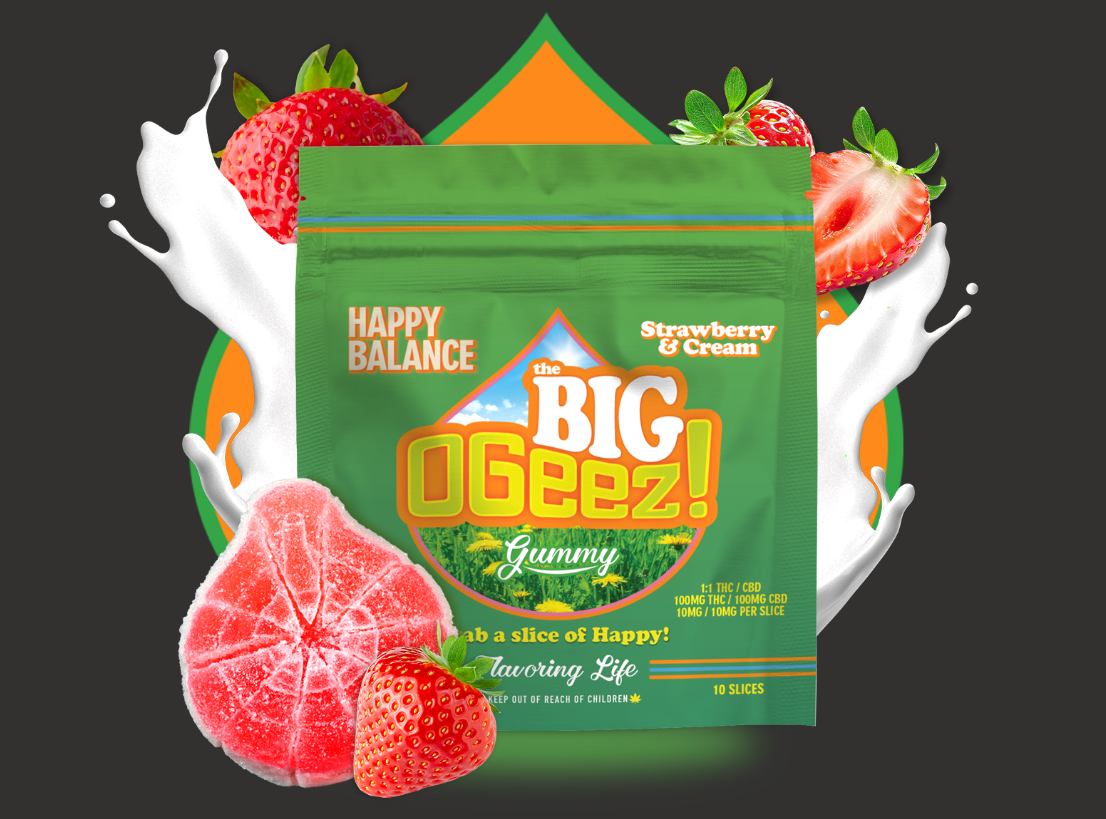 Photograph of Product: OGEEZ BIG HAPPY BALANCE, STRAWBERRIES AND CREAM GUMMIES 1:1 CBD 1PK 100MG
