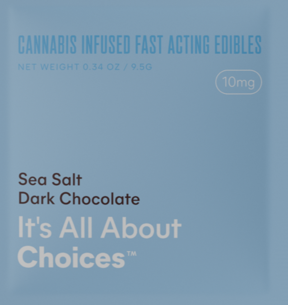 Photograph of product: It's All About Choices 10mg Sea Salt Dark Chocolate Bar