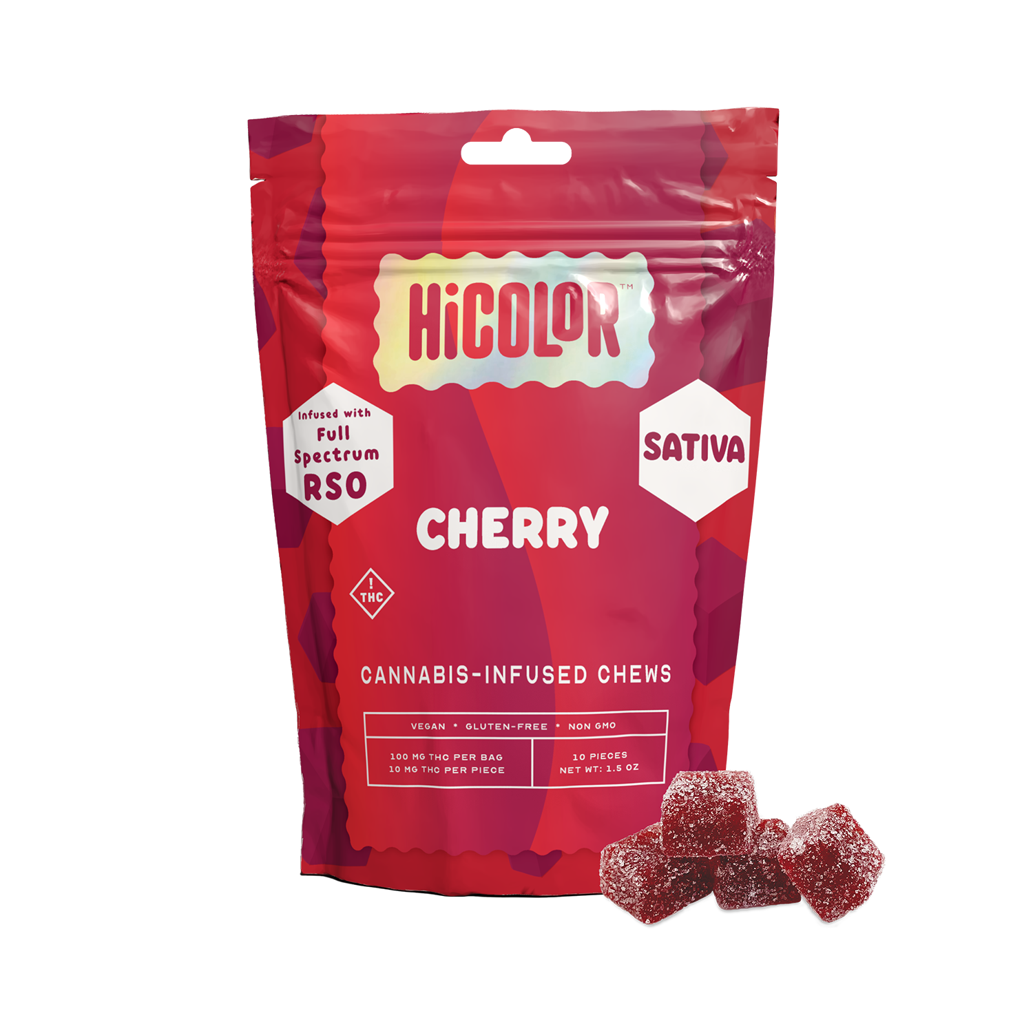 Photograph of product: HICOLOR | CHERRY | RSO CHEWS | 100MG