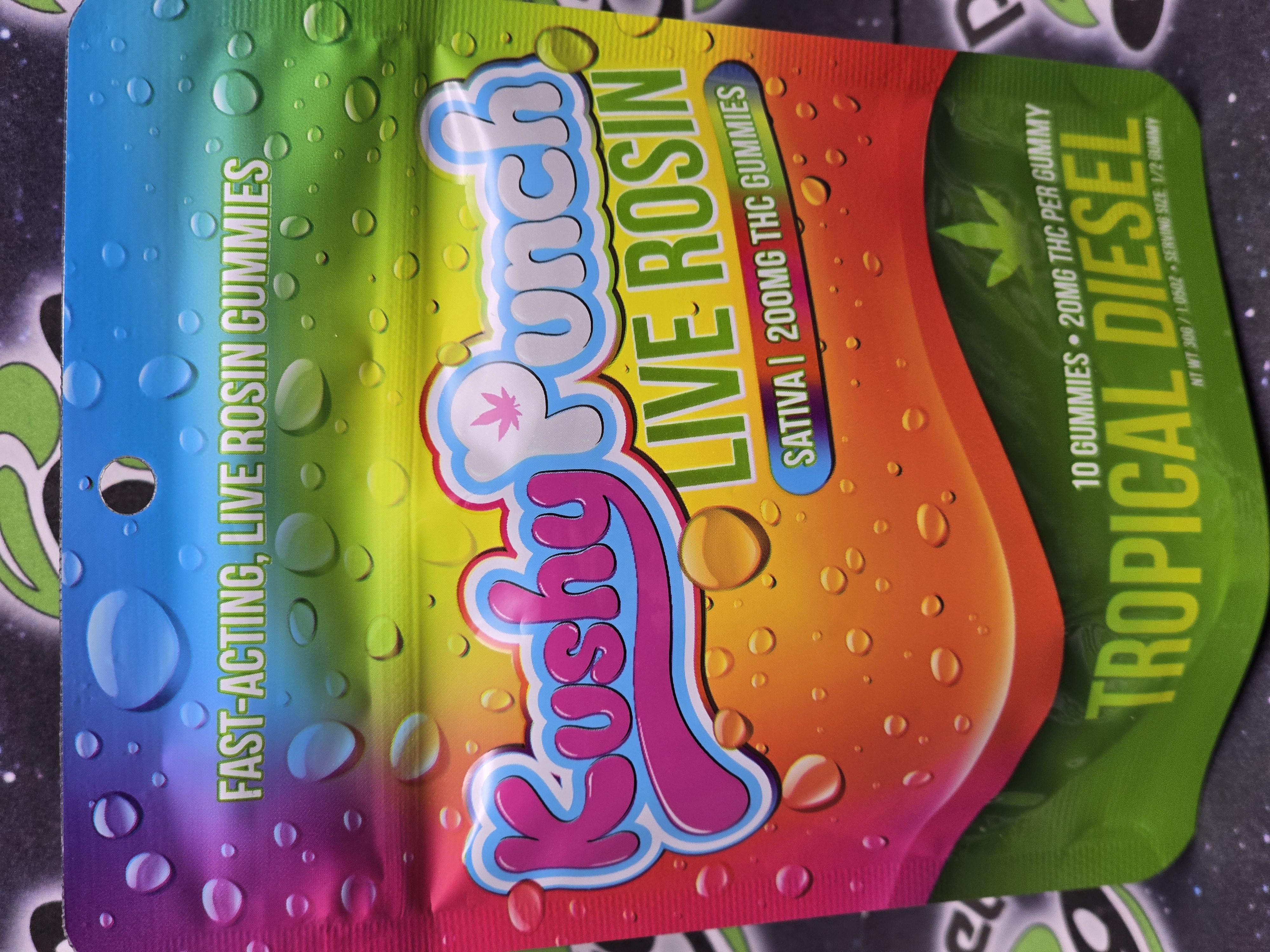 Photograph of product: Kushy Punch | Tropical Diesel | 200mg Live Rosin Gummies