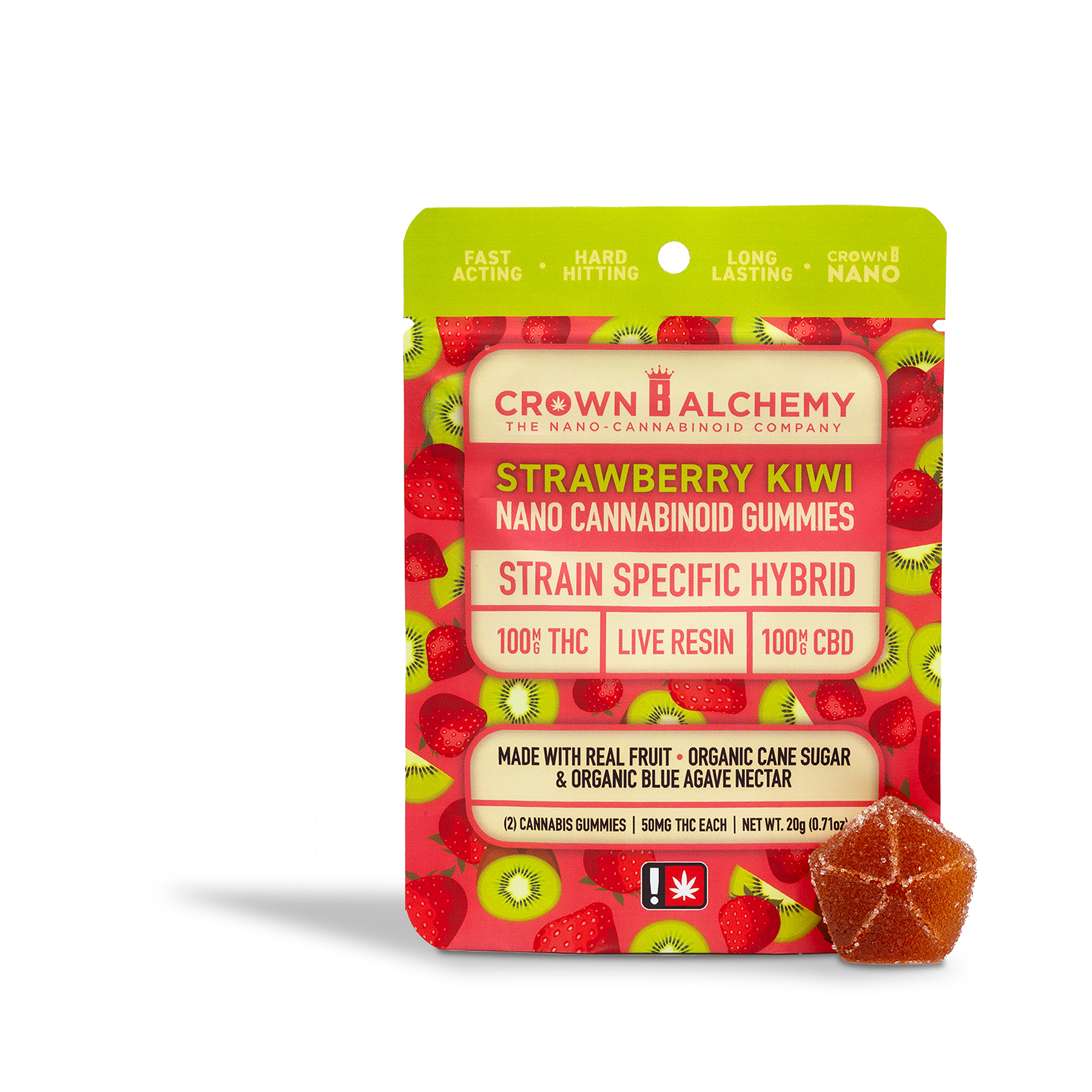 Photograph of product: Crown B Alchemy - 1:1 TH-oui/CBD Strawberry Kiwi Nano Gummy 2pk