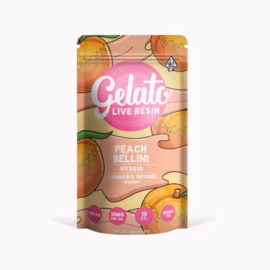 Photograph of product: Gelato | Peach Bellini | Live Resin Gummies | 200mg | Hybrid