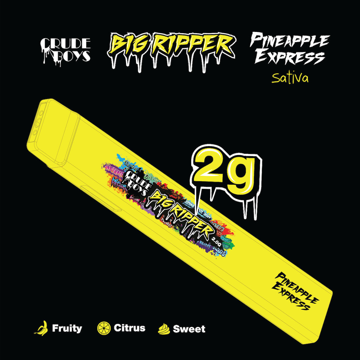 Photograph of product: Crude Boys - 2g AIO Vape - Pineapple Express