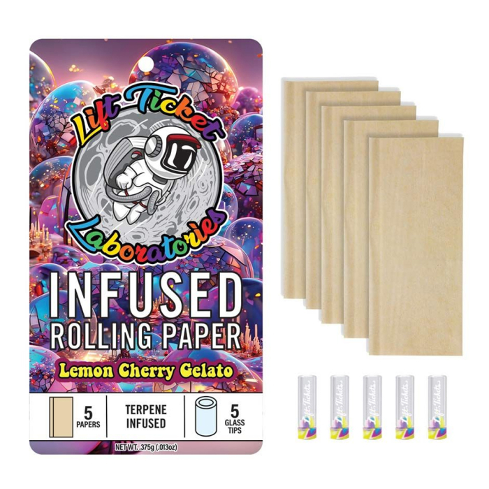 Photograph of product: Lift Ticket - Lemon Cherry Gelato Infused Rolling Papers + Glass Tips Kit - 5pk