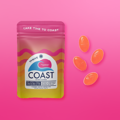 Photograph of product: Coast | THRIVE | 4pk Strawberry Lemonade Gummies | 10mg CBG:5mg CBC:5mg TH-oui 20mg