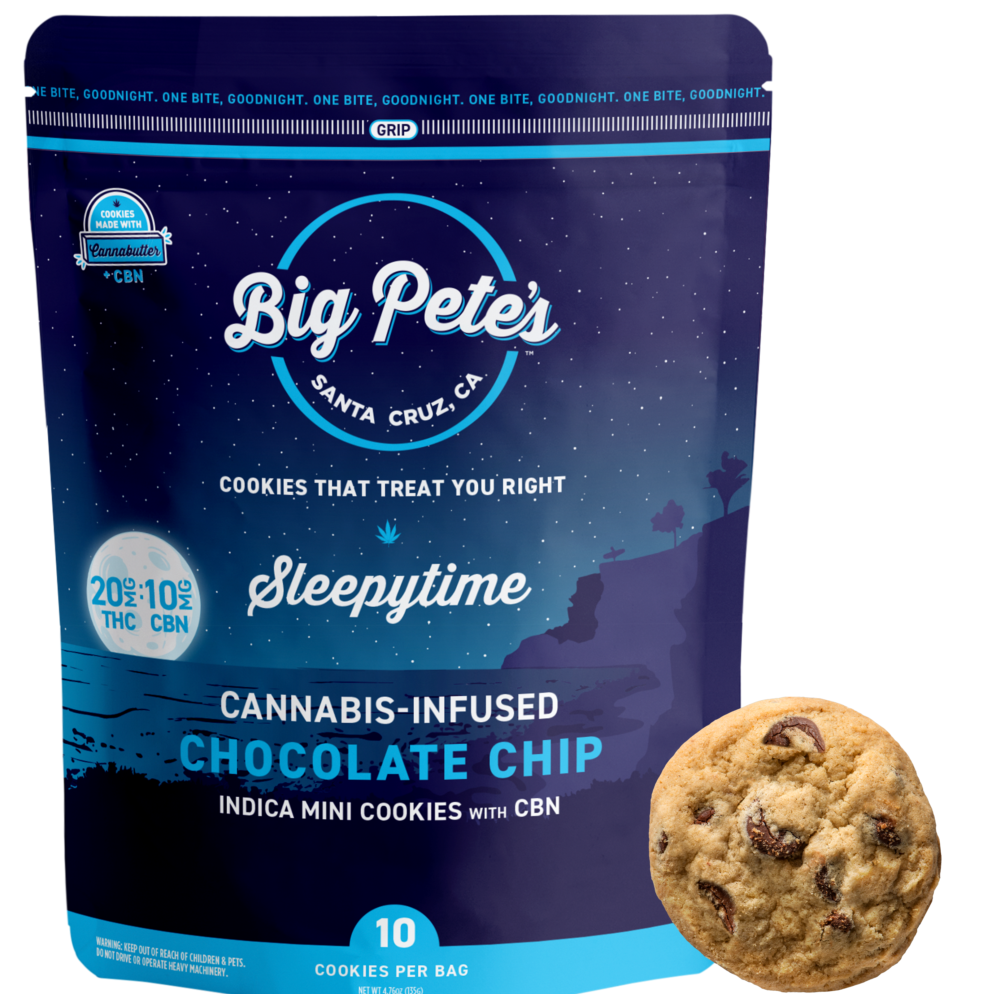 Photograph of product: Big Pete's - Cookie - 200mg 2:1 TH-oui/CBN - Mini Chocolate Chip - 10pk - Sleepytime