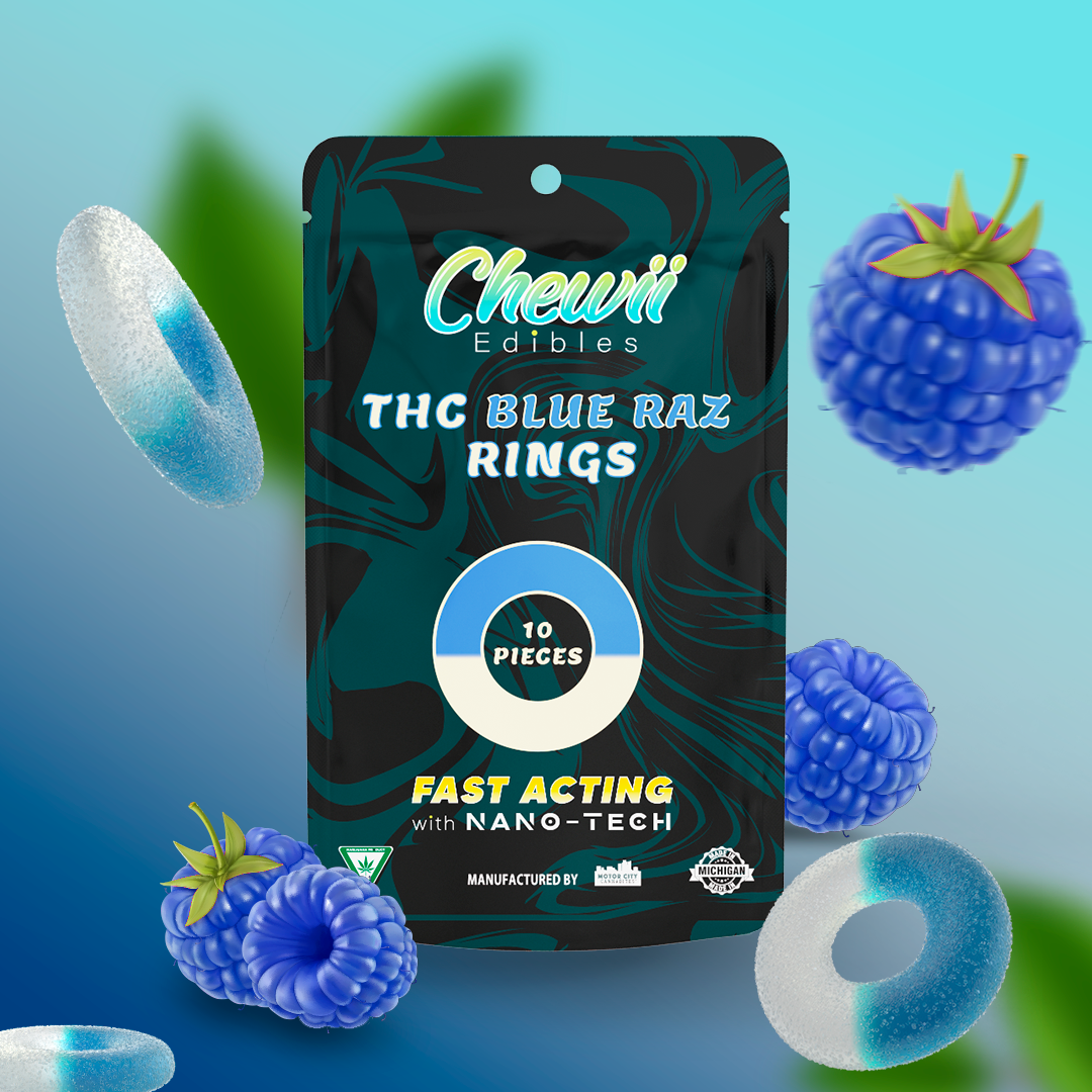 Photograph of product: CHEWII RINGS | BLUE RAZZ | FAST ACTING GUMMIES | 200MG