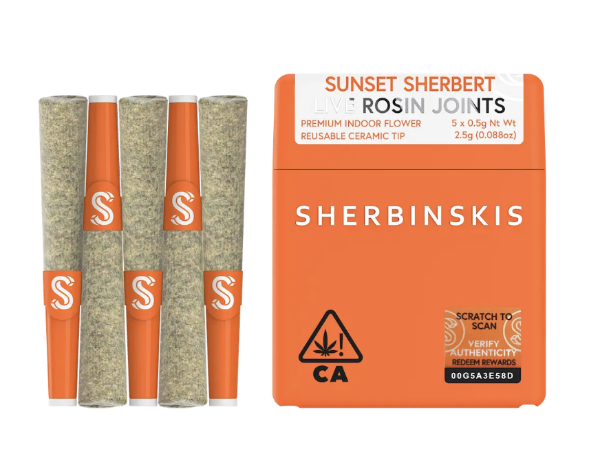 Photograph of product: SUNSET SHERBERT F/ BLACK CHERRY Live Rosin 5 Pack
