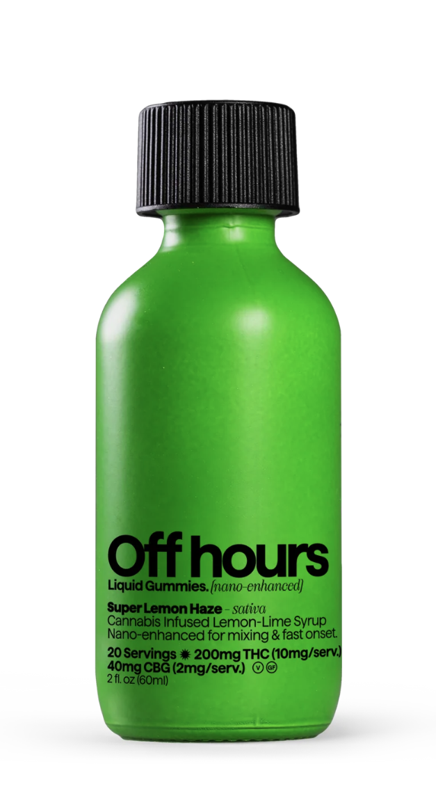 Photograph of product: Off Hours | Super Lemon Haze | Liquid Gummies | Lemon-Lime Syrup | 200mg