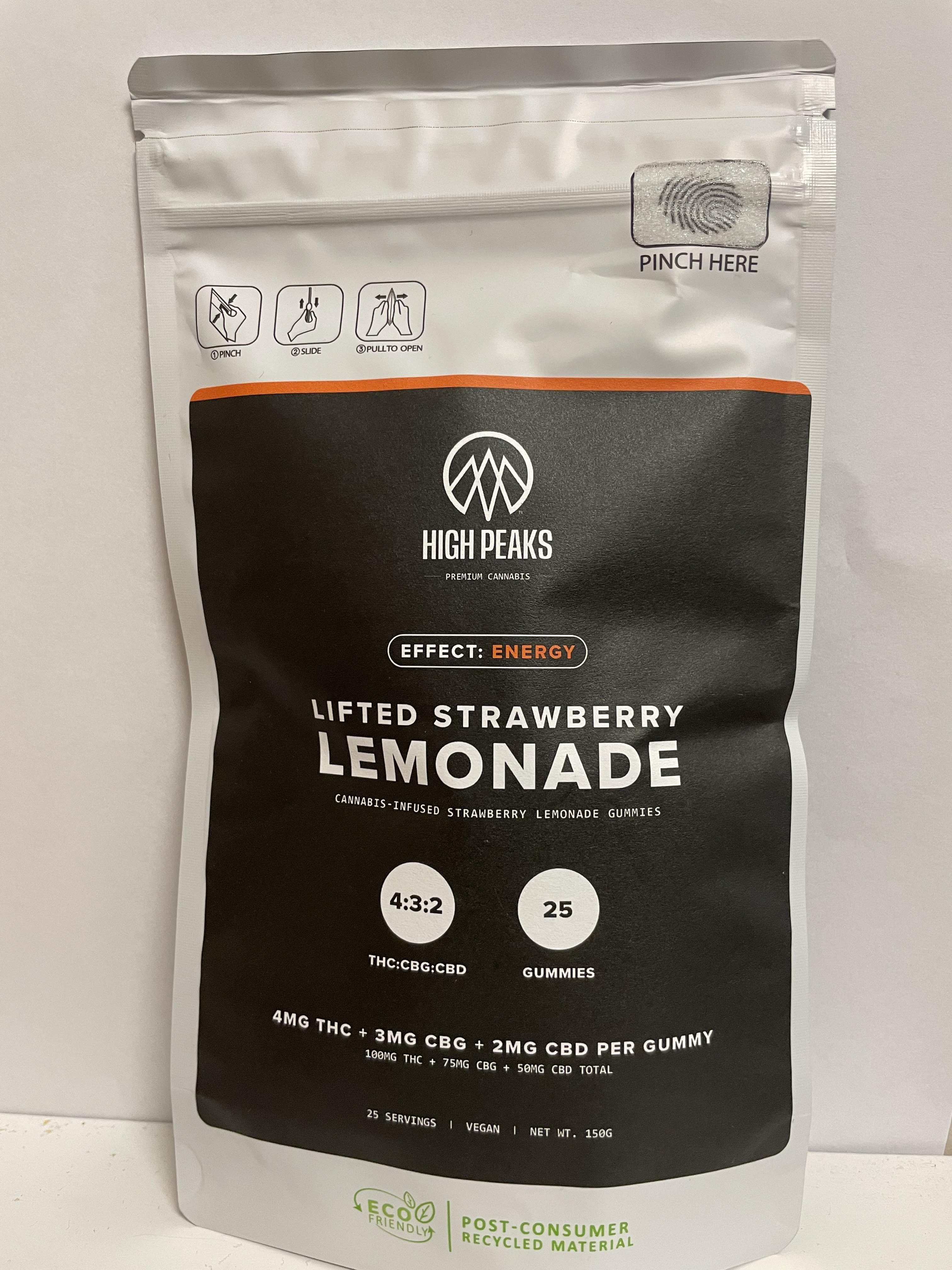 Photograph of product: Lifted Strawberry Lemonade | 100mg | Gummies | 25pk | High Peaks