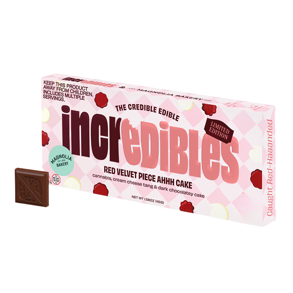 Photograph of product: Incredibles | Magnolia Bakery: Red Velvet Piece Ahhh Cake | Chocolate | 100mg
