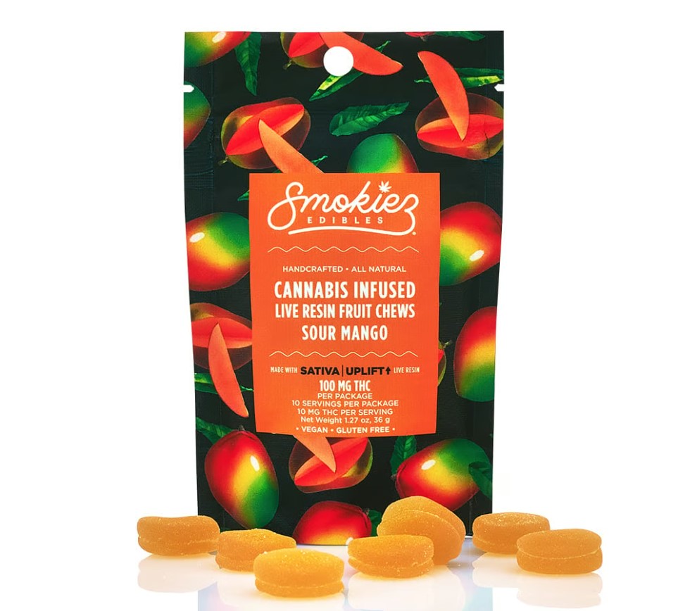 Photograph of product: Smokiez Live Resin Sour Mango 100mg Oui'd
