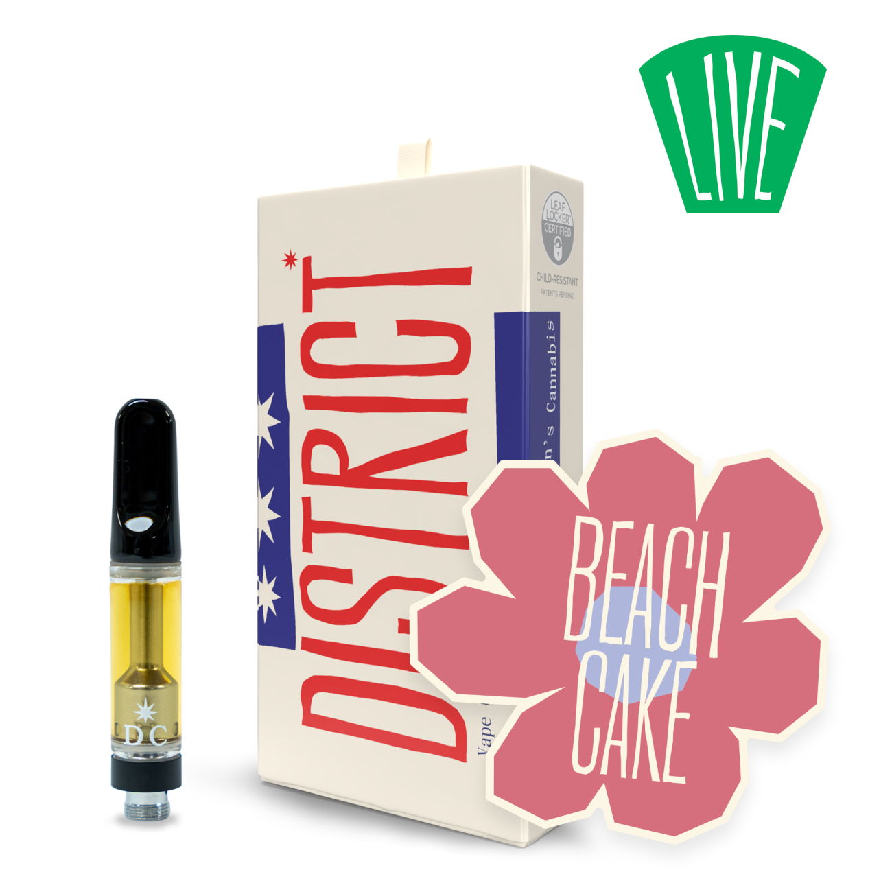 Photograph of product: District Oui'd | Live Resin Vape Cartridge | Beach Cake | 500mg