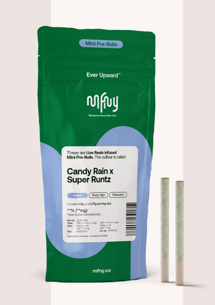 Photograph of product: MFNY | Live Resin Infused Preroll 2 Pack | Candy Rain x Super Runtz