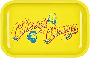 Photograph of product: Cheech & Chong's x Pulsar Mini Metal Rolling Tray | Yellow Logo | 11" x 7"