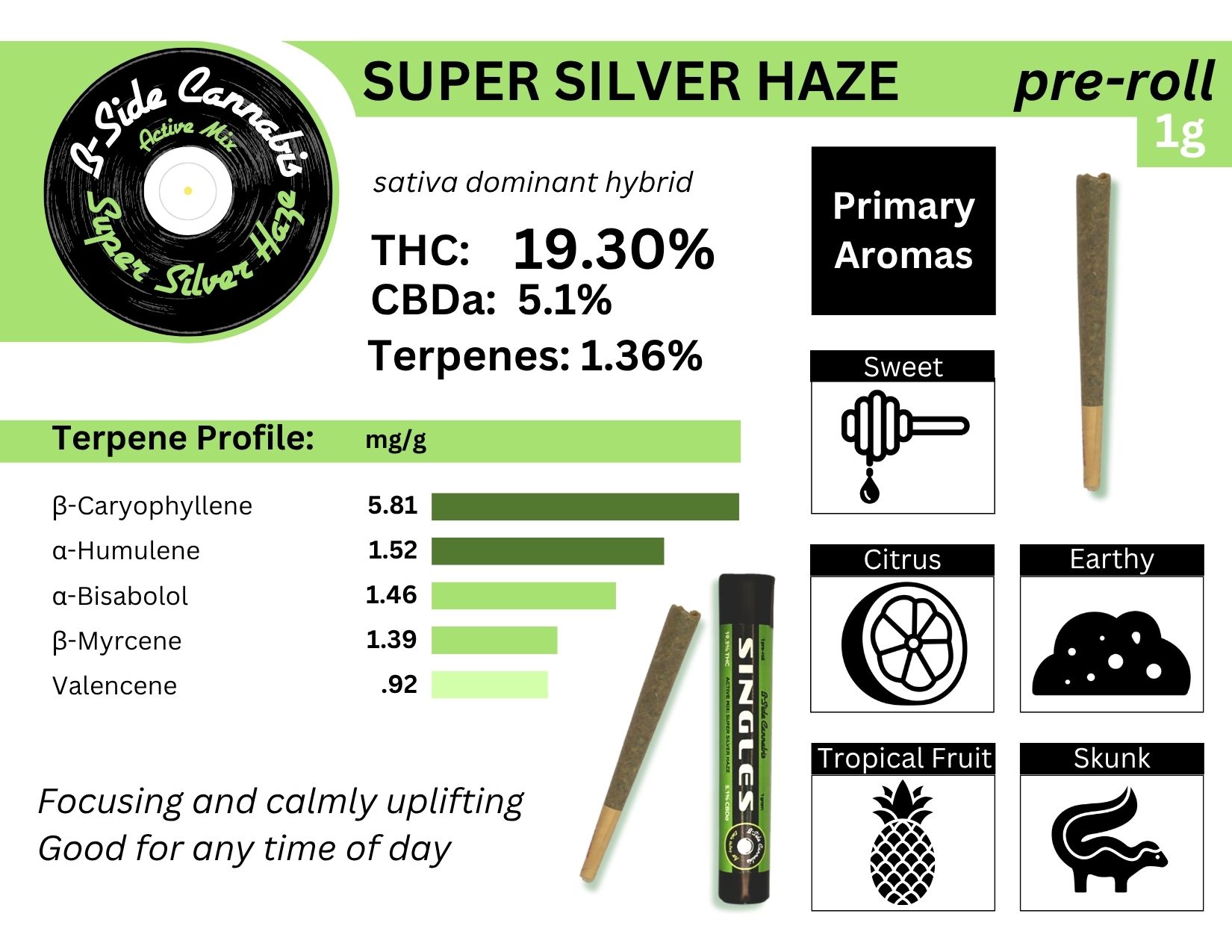 Photograph of product: B-Side - Pre-Roll - "Singles" Super Silver Haze (S)