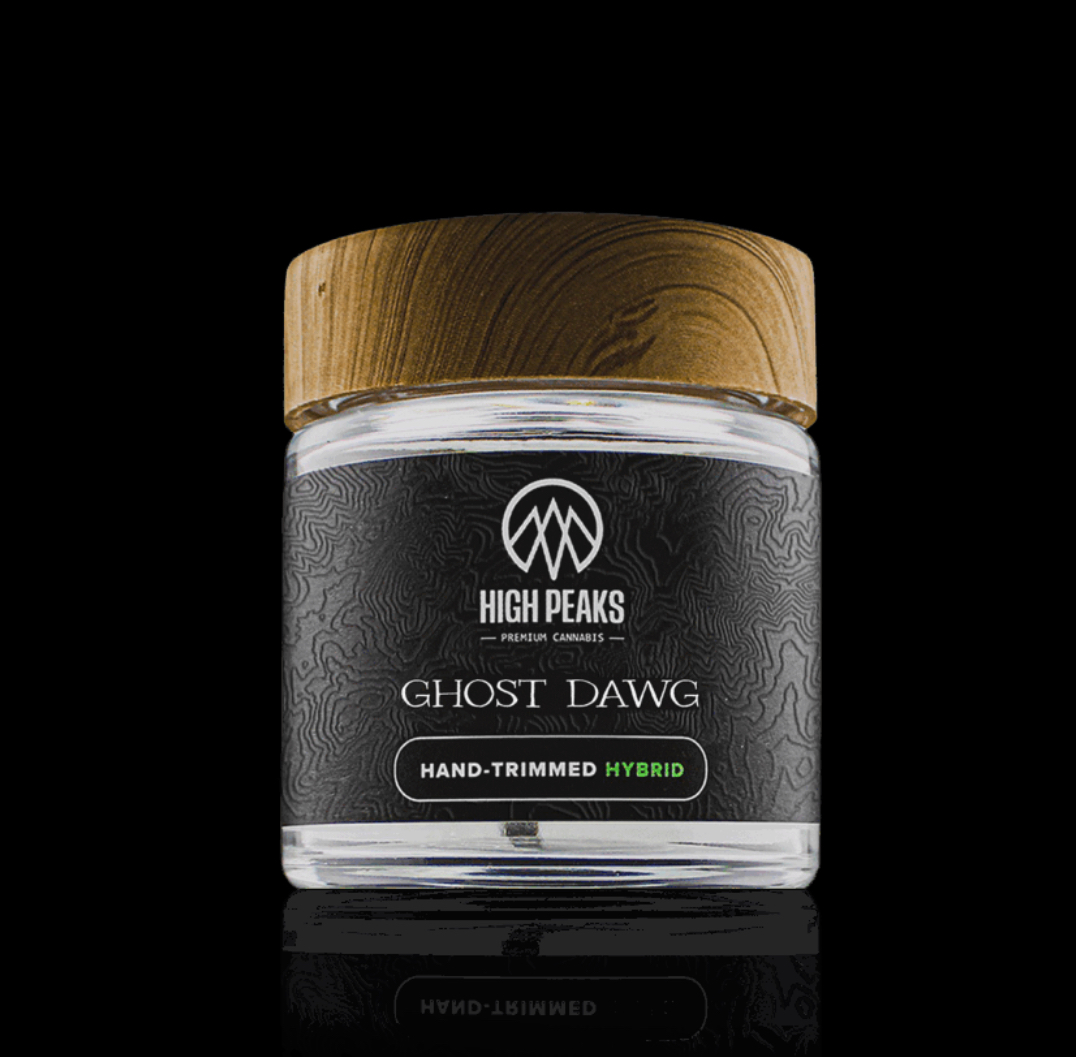 Photograph of product: High Peaks | Flower | Ghost Dawg | Hybrid - 3.5g