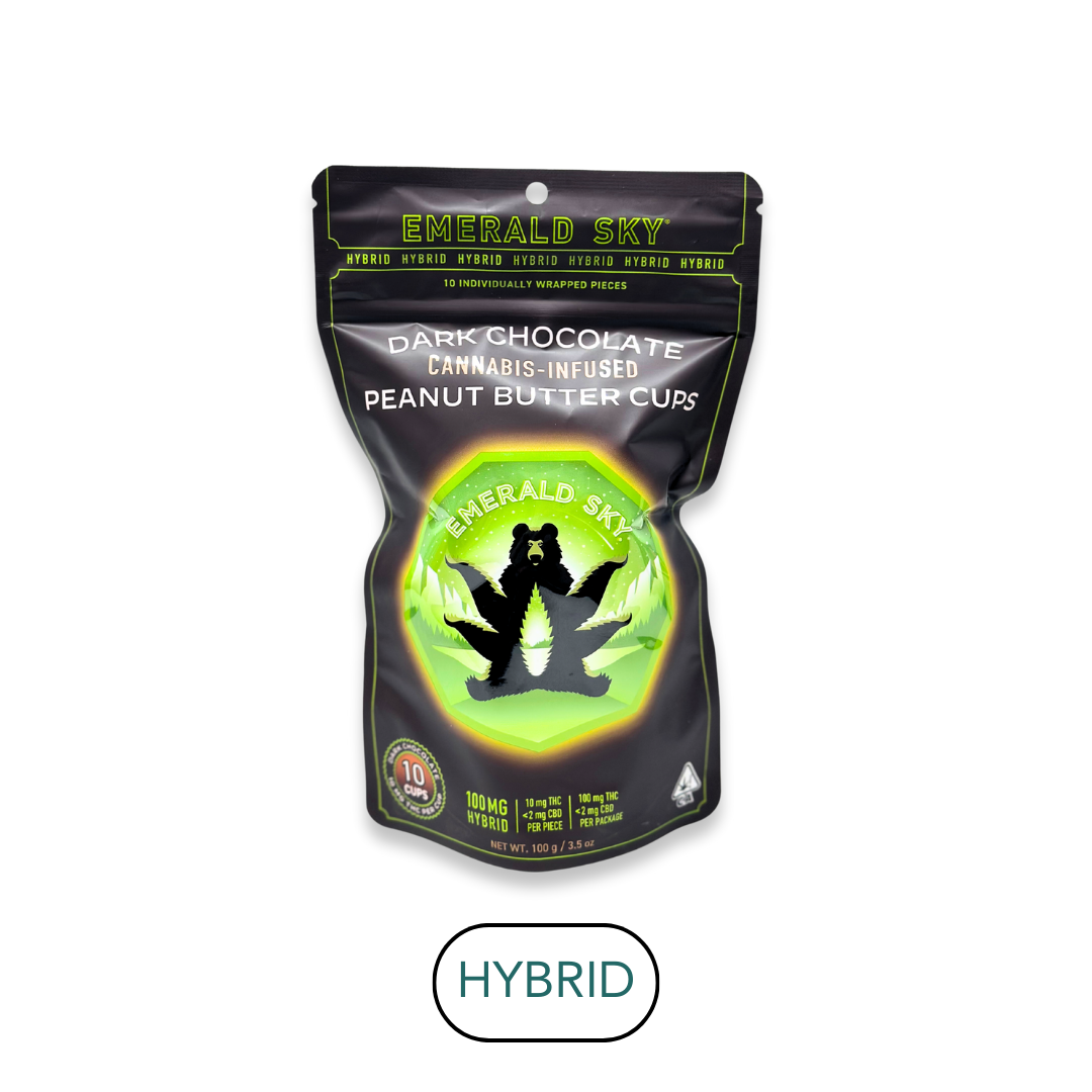 Photograph of product: Emerald Sky - Peanut Butter Cups Hybrid - Dark Chocolate - 10pk - 100mg