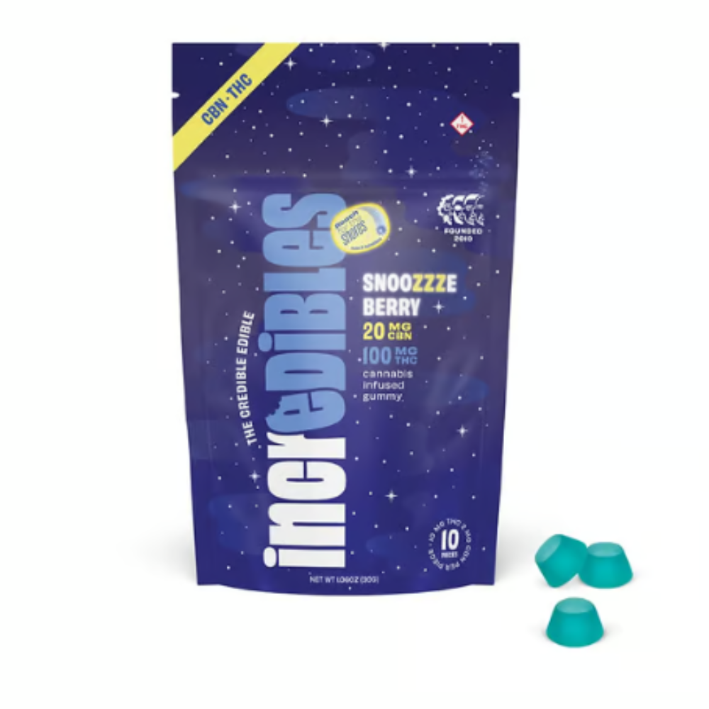 Photograph of product: Incredibles | Snoozzzeberry 5:1 TH-oui:CBN 10pk | 100mg