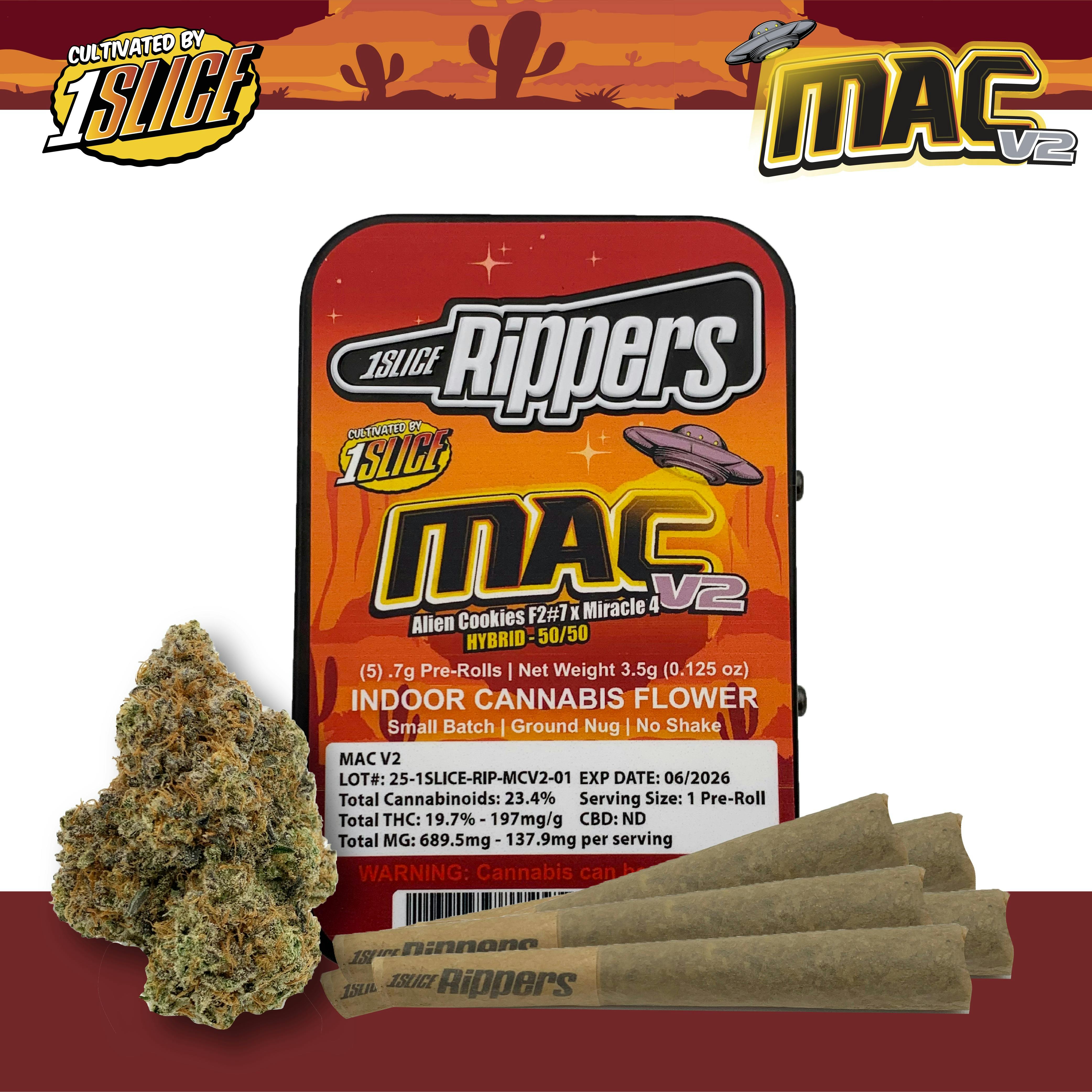 Photograph of product: 1SLICE Rippers Mac V2 Prerolls 0.7g 5pk