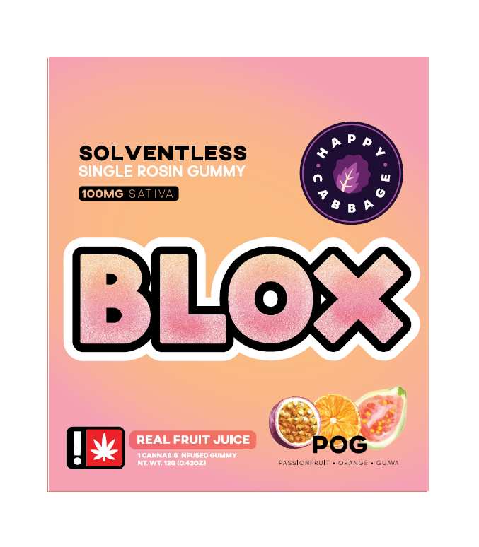 Photograph of product: Happy Cabbage Blox 100mg POG Oui'd Solventless Single Gummy