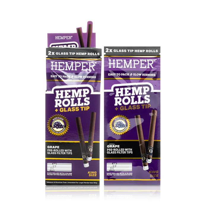 Photograph of product: Hemper - King Size Hemp Rolls + Glass Tip | 2PK