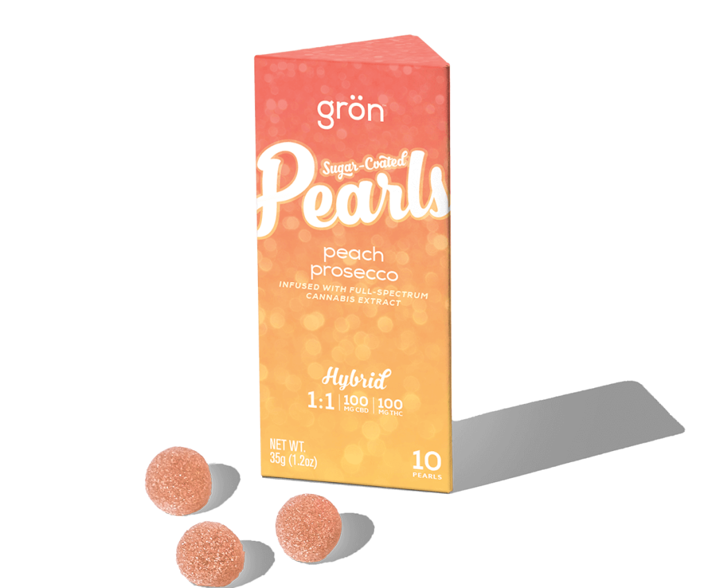 Photograph of product: Gummies | Peach Prosecco | 1:1 TH-oui:CBD | 10 x 10mg