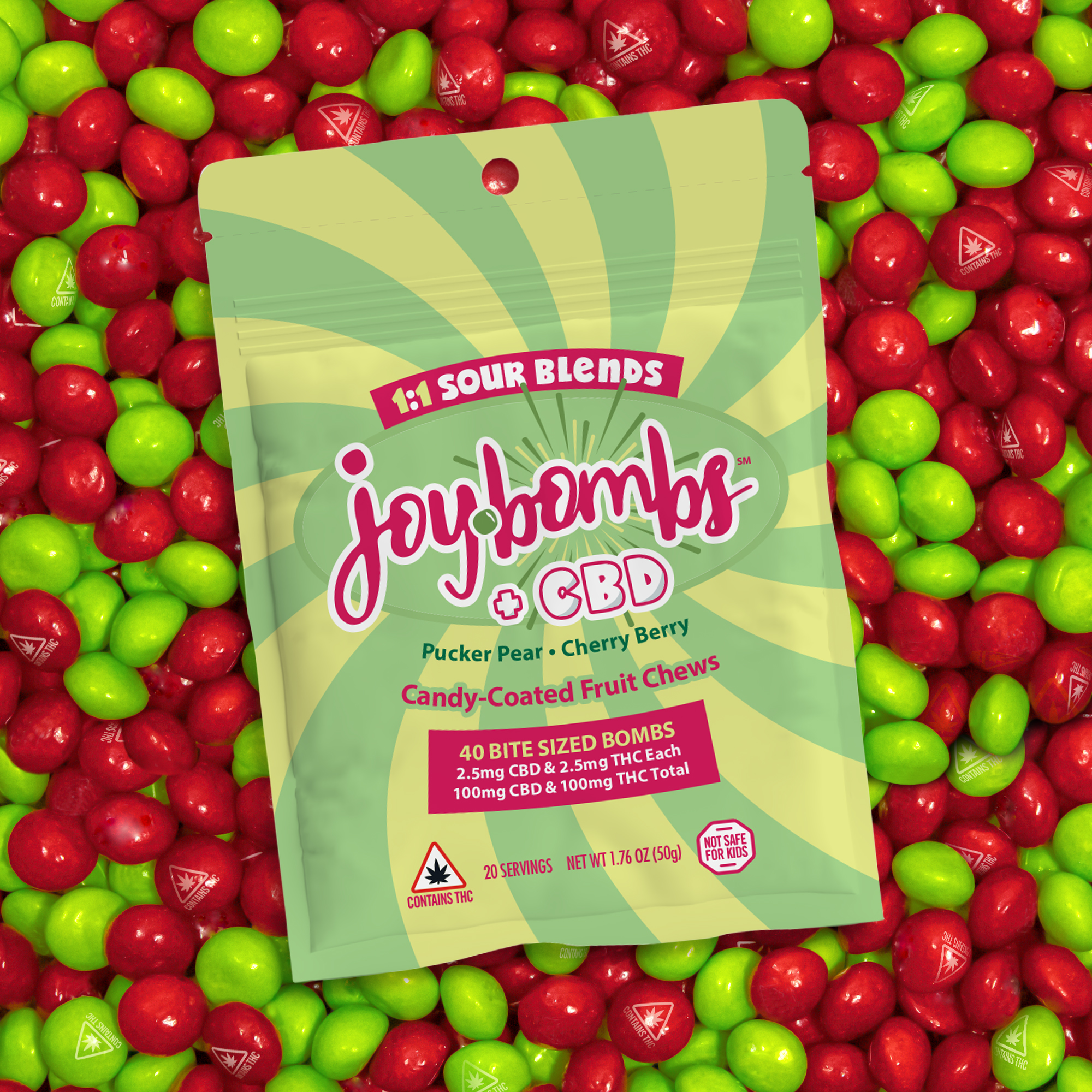 Photograph of product: Sour Fruit 1:1 TH-oui:CBD | Candy Coated Fruit Chews | 40pk of 2.5mg*