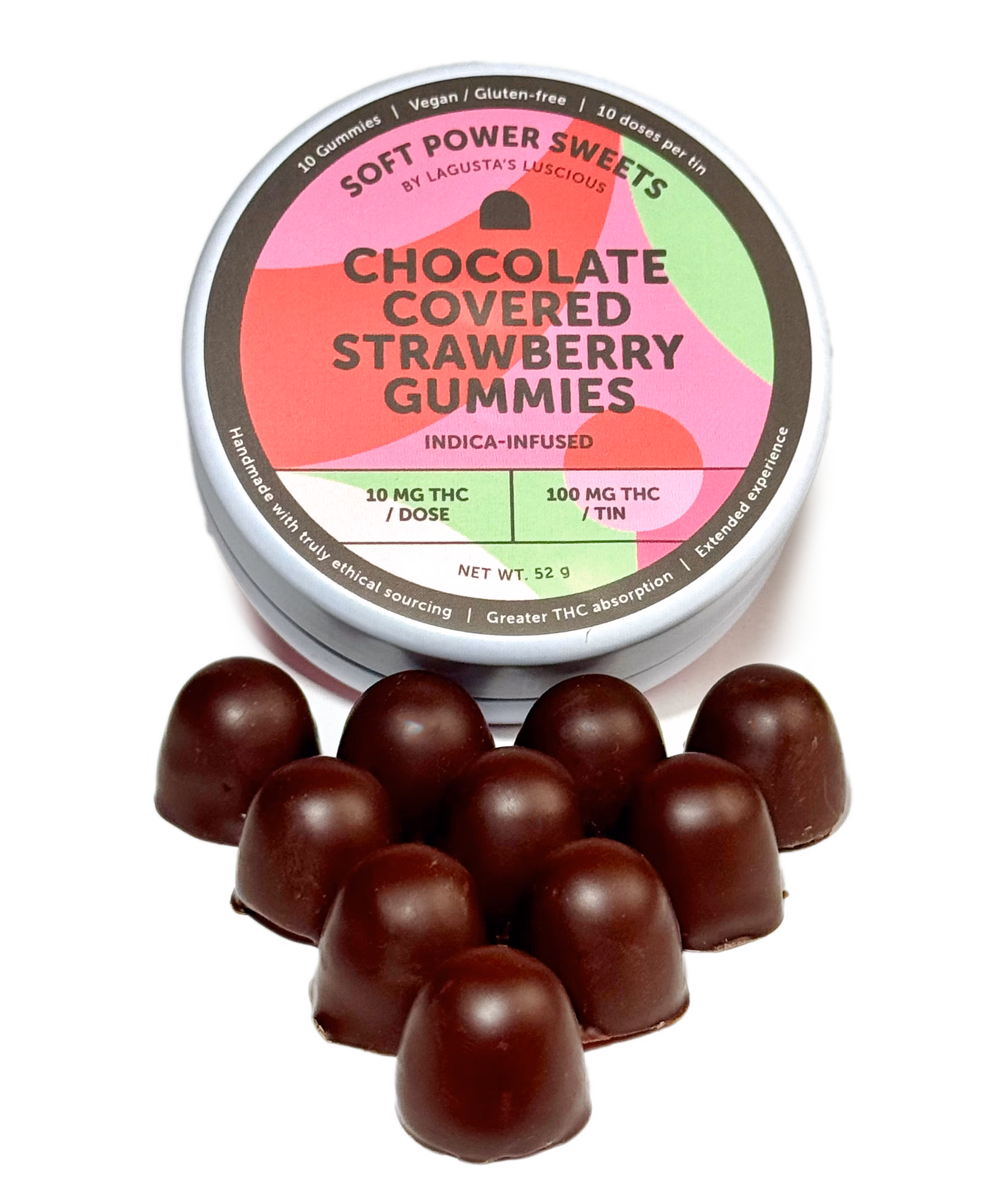 Photograph of Product: Soft Power Sweets | Chocolate Covered Strawberry Gummies | 10pk | 100mg