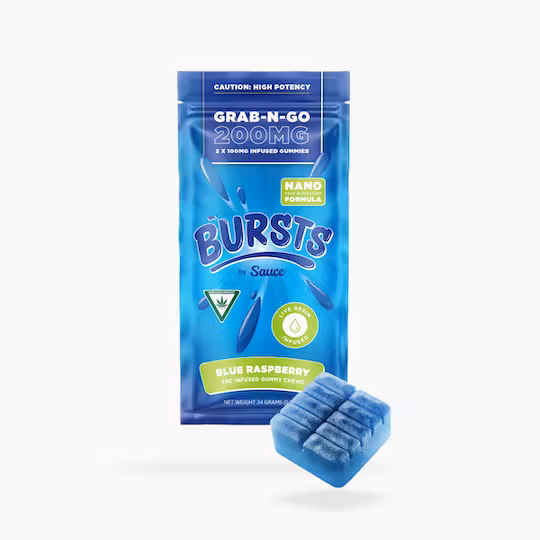 Photograph of product: SAUCE BURSTS | BLUE RASPBERRY - LIVE RESIN GUMMIES | 200MG