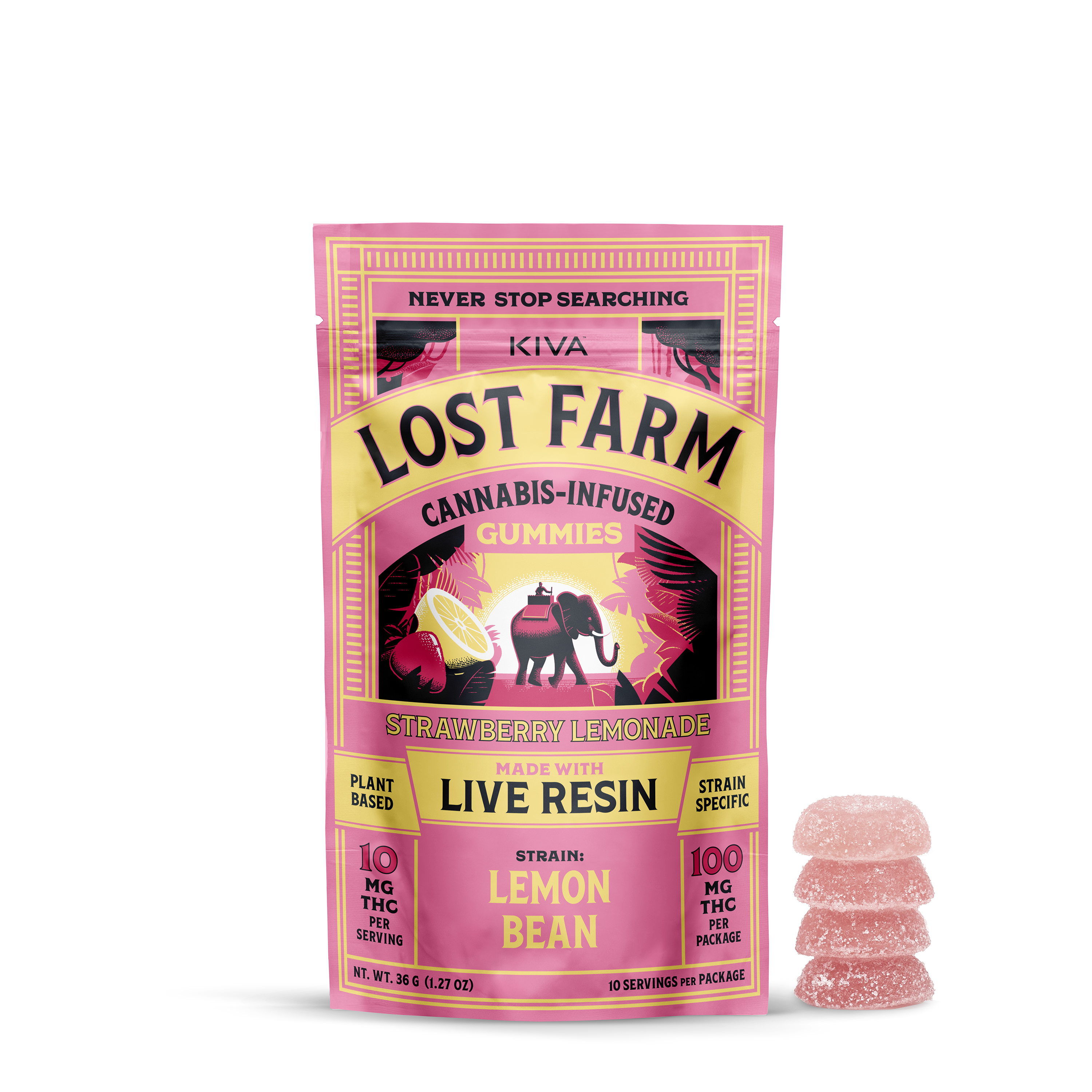 Photograph of product: LOST FARMS Gummies 100mg Live Resin: Strawberry Lemonade 10pc