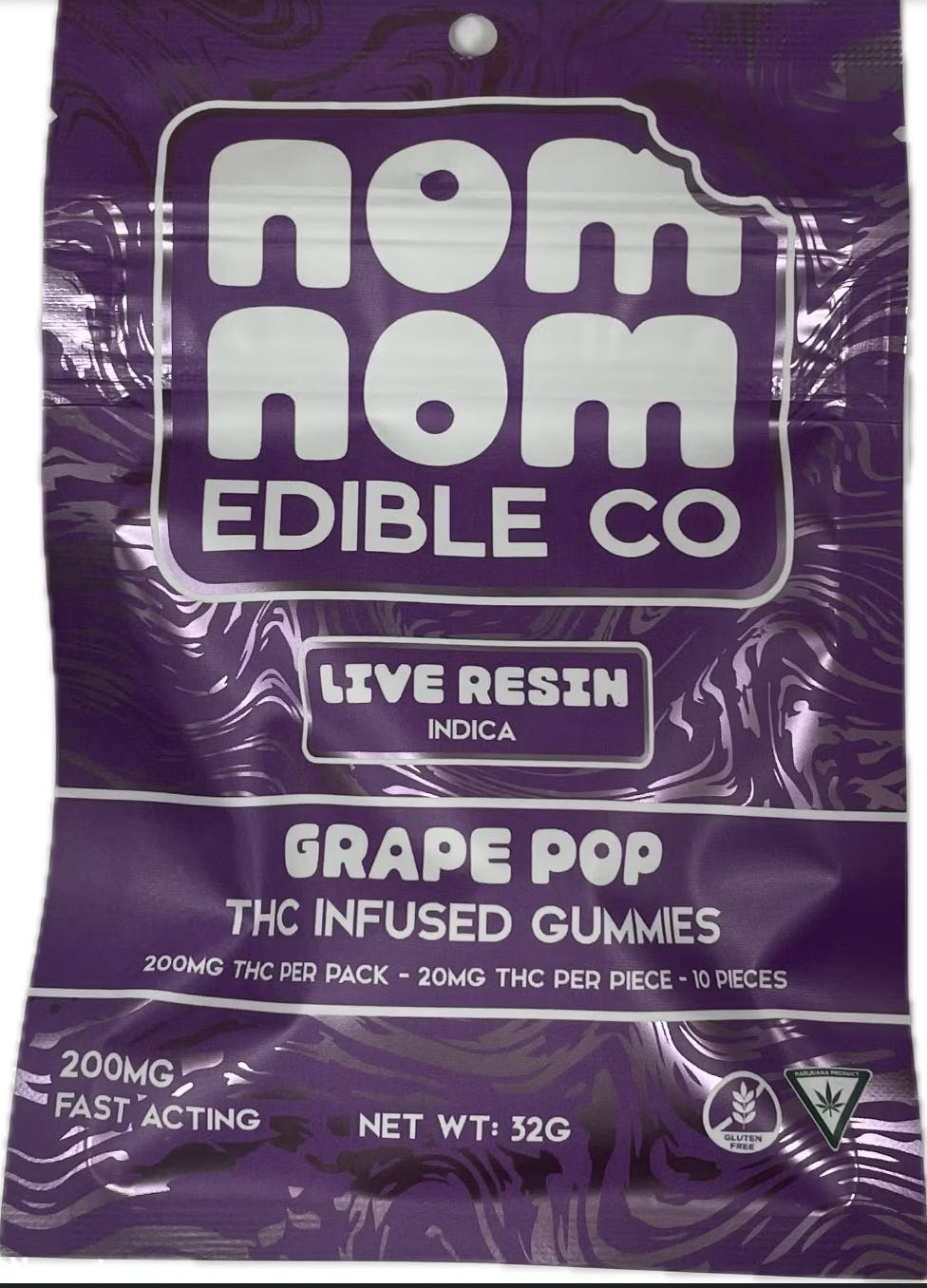 Photograph of product: Nom Nom Grape Pop 200MG LR Gummies