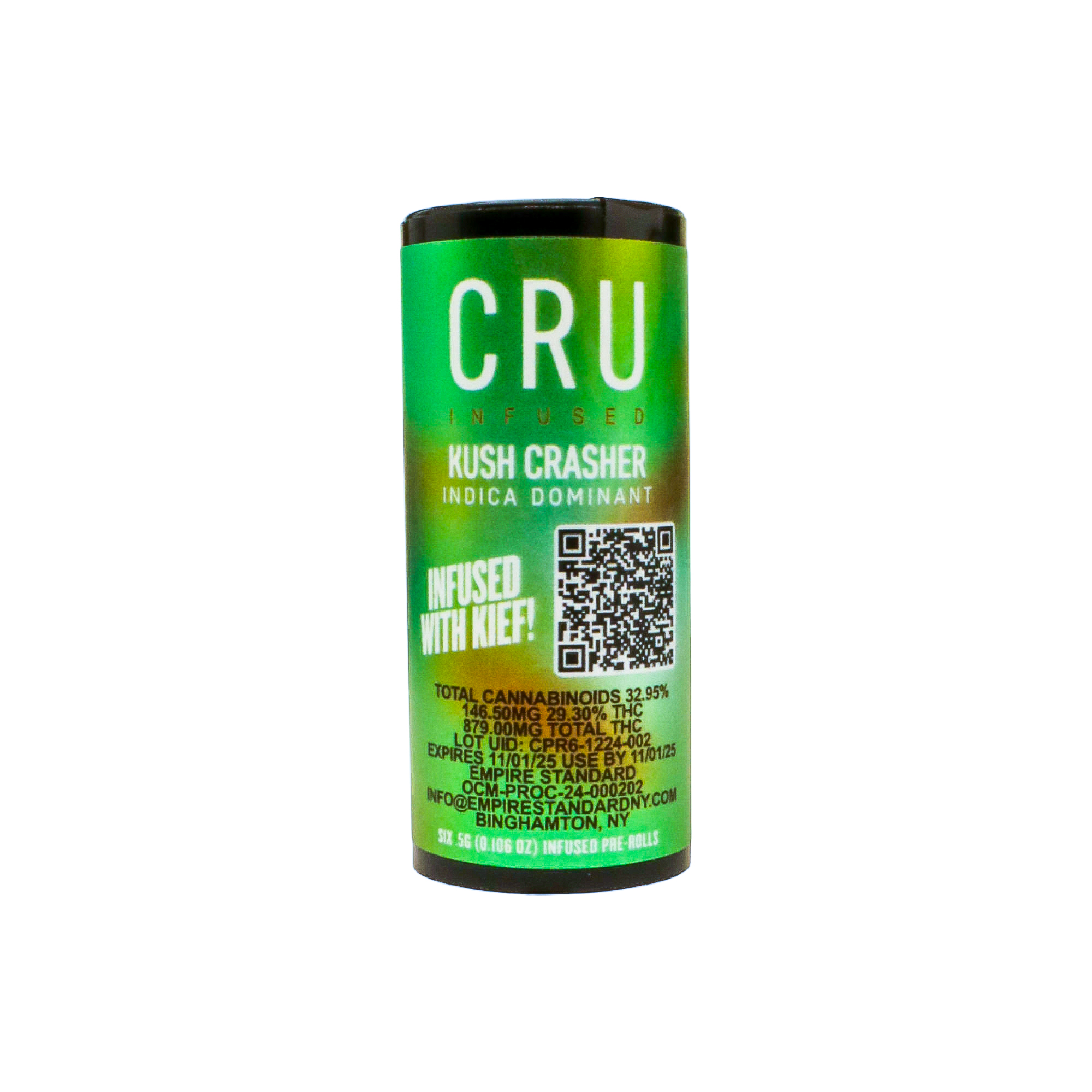 Photograph of product: CRU Kush Crasher 6pk Kief Infused Prerolls