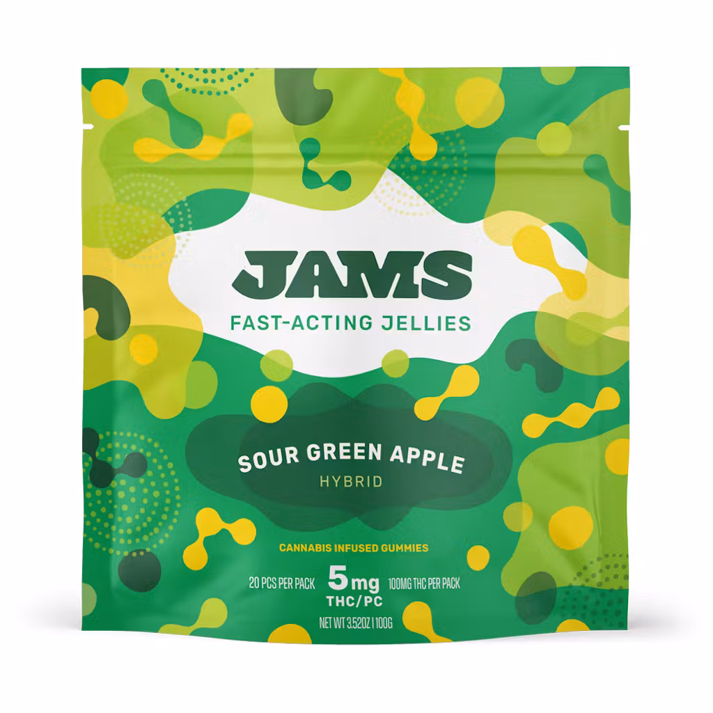 Photograph of product: JAMS l Fast Acting Sour Green Apple Jellies 20pk l 100mg