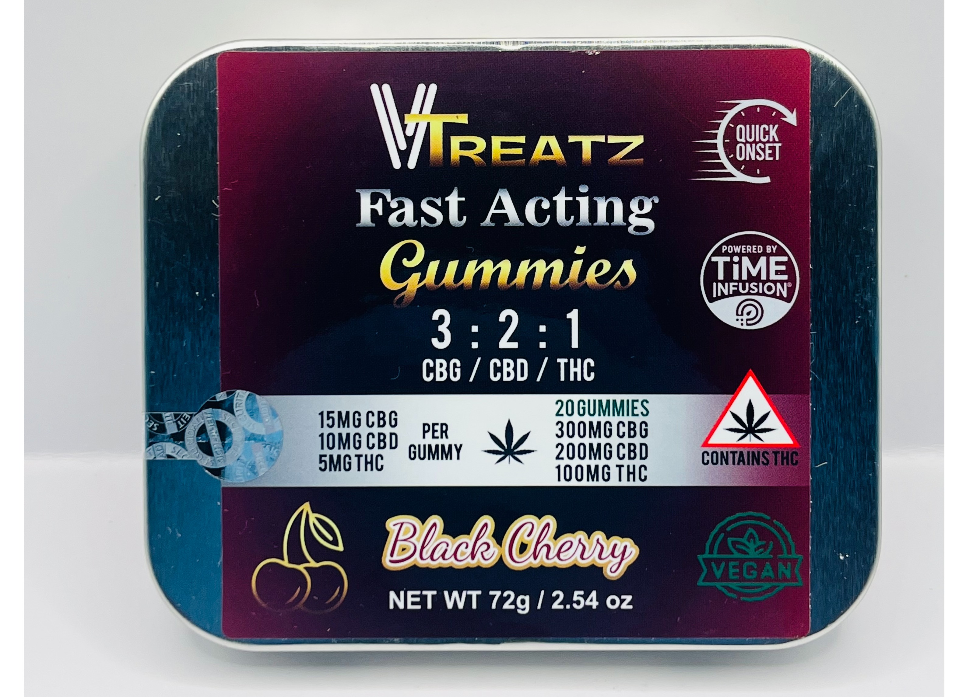 Photograph of product: Black Cherry Fast Acting 3:2:1 Gummies CBG/CBD/TH-oui