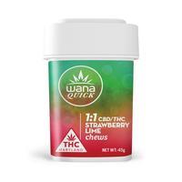 Photograph of product: 100mg Strawberry Lime "Quick" Chews [1:1 THC:CBD] 10pk