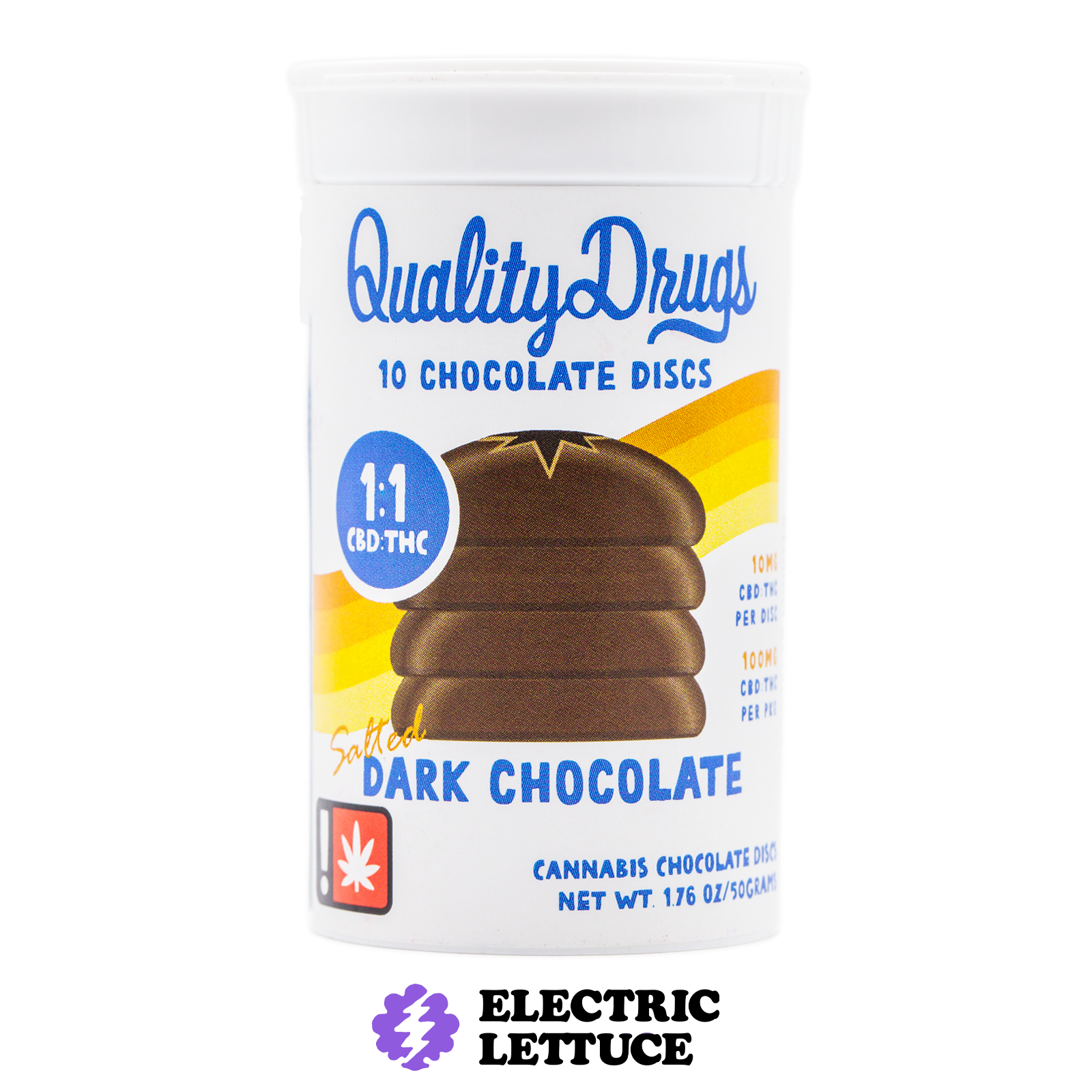 Photograph of product: Quality Drugs 1:1 Salted Dark Chocolate Discs 10pk