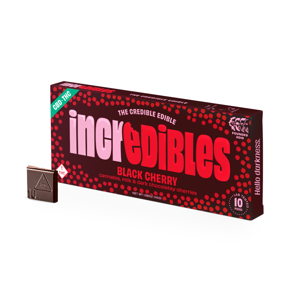 Photograph of product: Incredibles - Chocolate Bar 1:1 - Black Cherry (H) (100mg CBD/TH-oui)