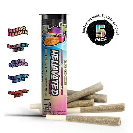 Photograph of product: Hellavated Variety Pack 5pk Infused Pre-Roll 0.5g