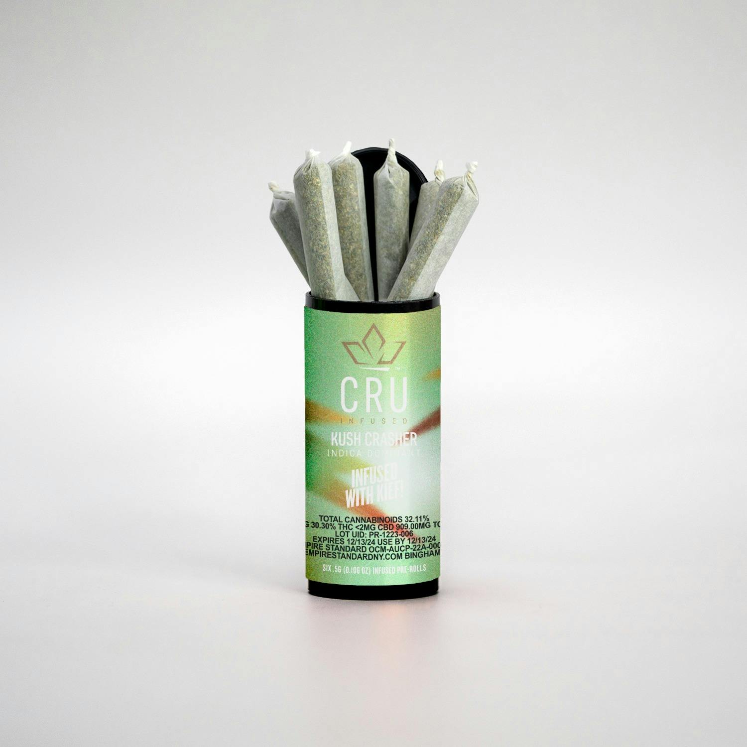 Photograph of product: CRU | Kush Crasher | Infused Prerolls 6pk