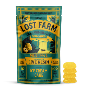 Photograph of product: Kiva Lost Farm Pineapple (I) Live Resin Gummies 10mg 10pk