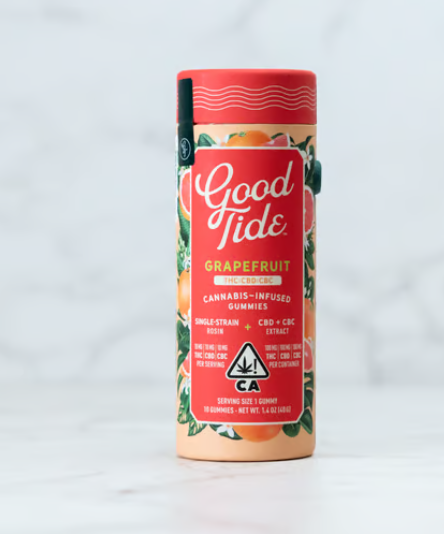 Photograph of product: GOOD TIDE GRAPEFRUIT 1:1:1 TH-oui:CBD:CBC 10PK GUMMIES 100MG