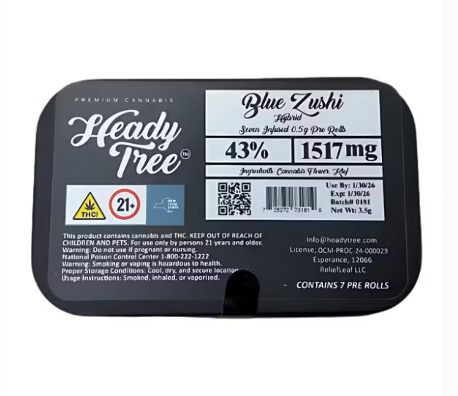 Photograph of product: Heady Tree | Blue Zushi | 3.5g 7pk | Kief Infused | Shorty's